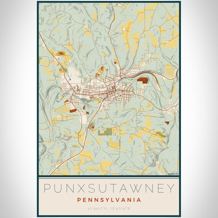 Punxsutawney Pennsylvania Map Print Portrait Orientation in Woodblock Style With Shaded Background