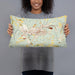 Person holding 20x12 Custom Punxsutawney Pennsylvania Map Throw Pillow in Woodblock