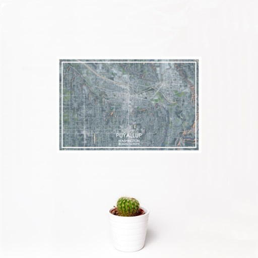 12x18 Puyallup Washington Map Print Landscape Orientation in Afternoon Style With Small Cactus Plant in White Planter