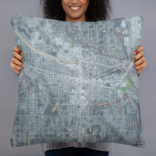 Person holding 22x22 Custom Puyallup Washington Map Throw Pillow in Afternoon