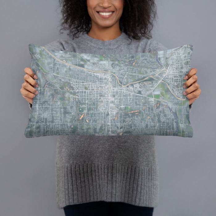 Person holding 20x12 Custom Puyallup Washington Map Throw Pillow in Afternoon