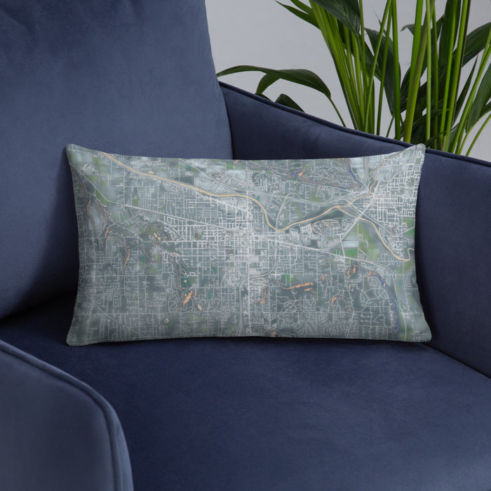 Custom Puyallup Washington Map Throw Pillow in Afternoon on Blue Colored Chair