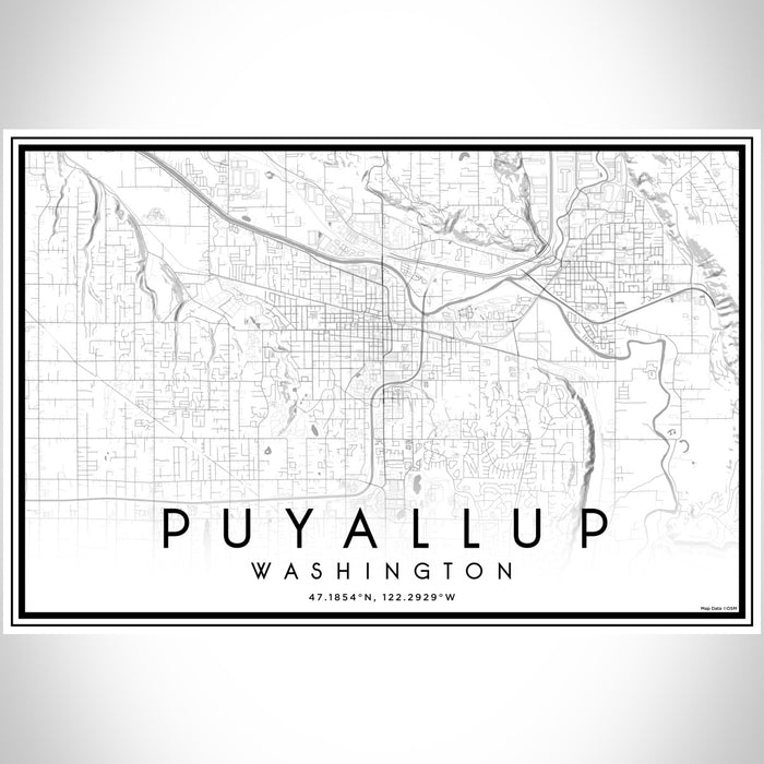 Puyallup Washington Map Print Landscape Orientation in Classic Style With Shaded Background
