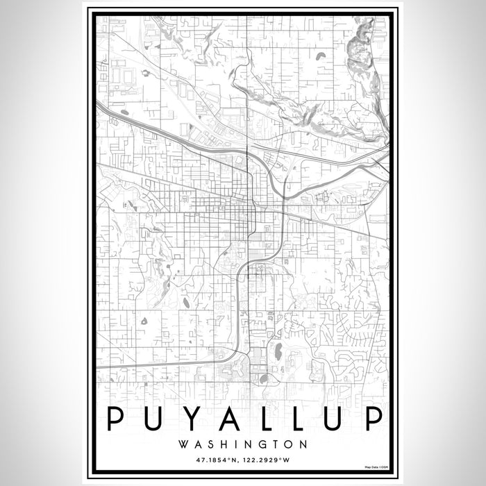 Puyallup Washington Map Print Portrait Orientation in Classic Style With Shaded Background