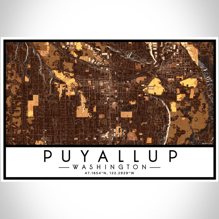 Puyallup Washington Map Print Landscape Orientation in Ember Style With Shaded Background