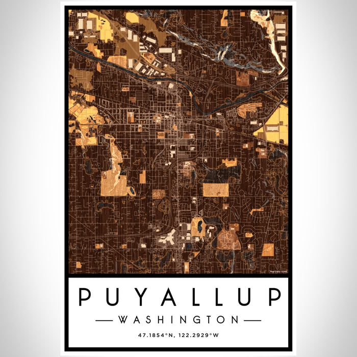 Puyallup Washington Map Print Portrait Orientation in Ember Style With Shaded Background