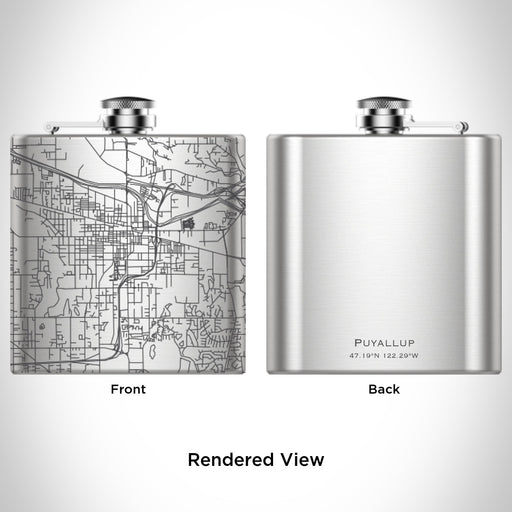 Rendered View of Puyallup Washington Map Engraving on 6oz Stainless Steel Flask