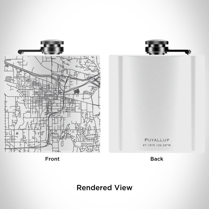 Rendered View of Puyallup Washington Map Engraving on 6oz Stainless Steel Flask in White