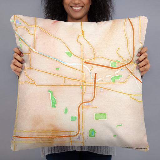 Person holding 22x22 Custom Puyallup Washington Map Throw Pillow in Watercolor