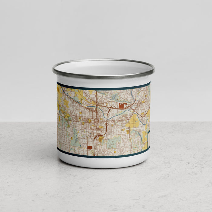 Front View Custom Puyallup Washington Map Enamel Mug in Woodblock