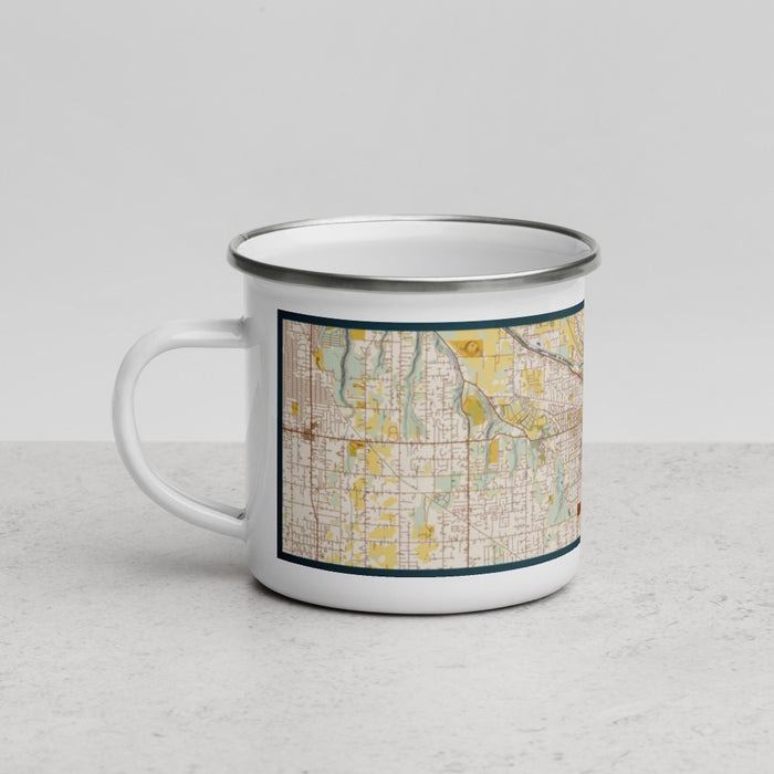 Left View Custom Puyallup Washington Map Enamel Mug in Woodblock