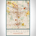 Puyallup Washington Map Print Portrait Orientation in Woodblock Style With Shaded Background