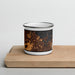 Front View Custom Quincy Massachusetts Map Enamel Mug in Ember on Cutting Board