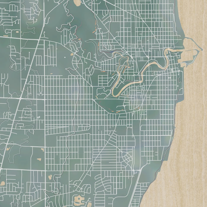 Racine Wisconsin Map Print in Afternoon Style Zoomed In Close Up Showing Details