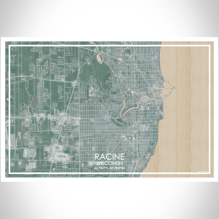 Racine Wisconsin Map Print Landscape Orientation in Afternoon Style With Shaded Background