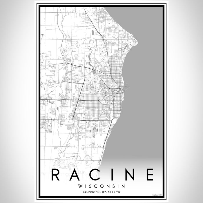Racine Wisconsin Map Print Portrait Orientation in Classic Style With Shaded Background