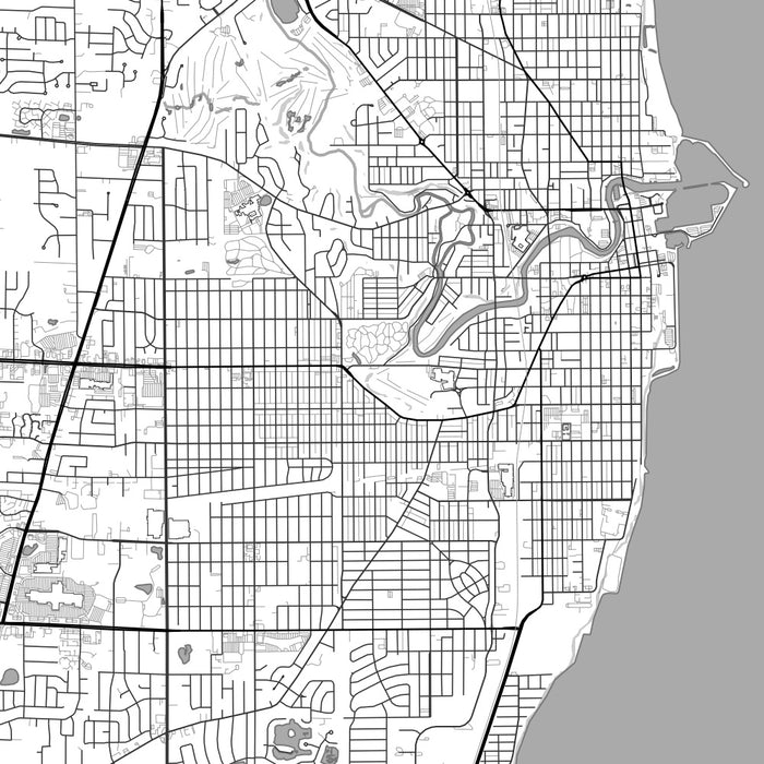 Racine Wisconsin Map Print in Classic Style Zoomed In Close Up Showing Details