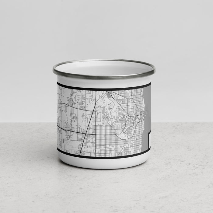 Front View Custom Racine Wisconsin Map Enamel Mug in Classic