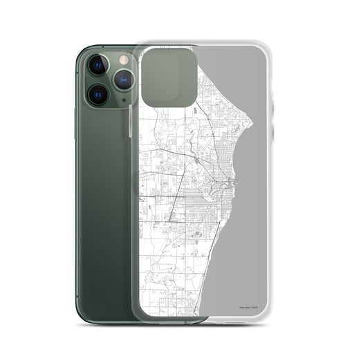 Custom Racine Wisconsin Map Phone Case in Classic on Table with Laptop and Plant