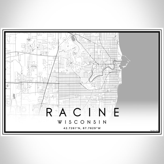 Racine Wisconsin Map Print Landscape Orientation in Classic Style With Shaded Background