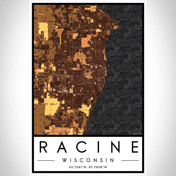 Racine Wisconsin Map Print Portrait Orientation in Ember Style With Shaded Background