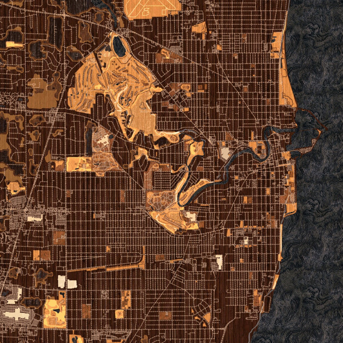 Racine Wisconsin Map Print in Ember Style Zoomed In Close Up Showing Details