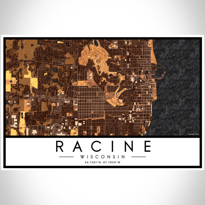 Racine Wisconsin Map Print Landscape Orientation in Ember Style With Shaded Background