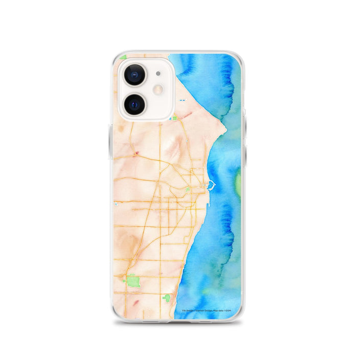Custom Racine Wisconsin Map iPhone 12 Phone Case in Watercolor