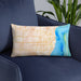 Custom Racine Wisconsin Map Throw Pillow in Watercolor on Blue Colored Chair