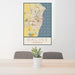 24x36 Racine Wisconsin Map Print Portrait Orientation in Woodblock Style Behind 2 Chairs Table and Potted Plant