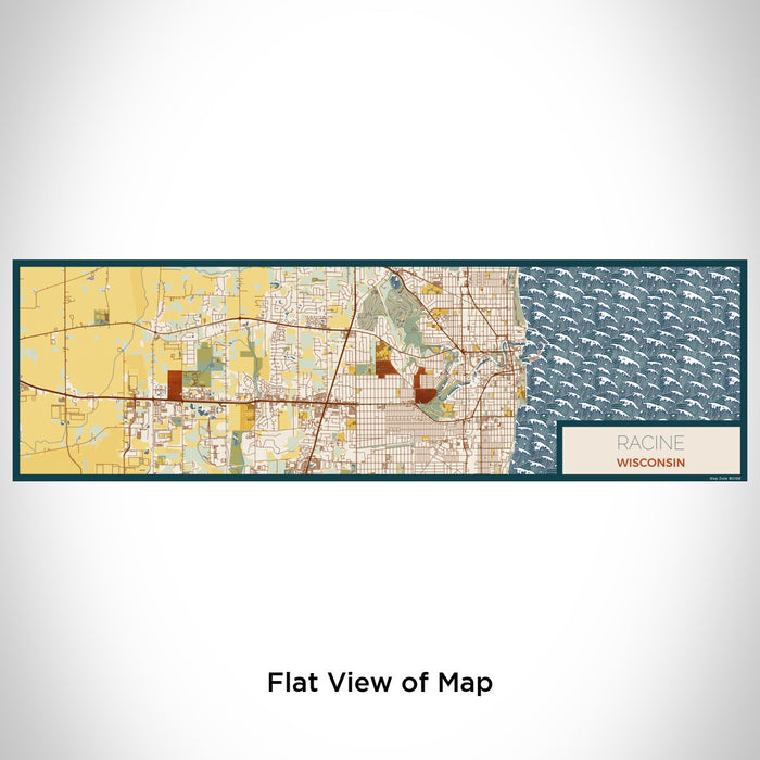 Flat View of Map Custom Racine Wisconsin Map Enamel Mug in Woodblock