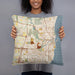 Person holding 18x18 Custom Racine Wisconsin Map Throw Pillow in Woodblock