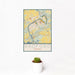 12x18 Radford Virginia Map Print Portrait Orientation in Woodblock Style With Small Cactus Plant in White Planter