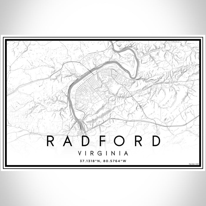 Radford Virginia Map Print Landscape Orientation in Classic Style With Shaded Background