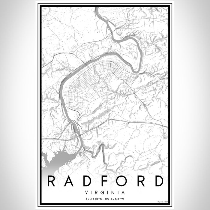 Radford Virginia Map Print Portrait Orientation in Classic Style With Shaded Background