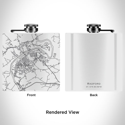 Rendered View of Radford Virginia Map Engraving on 6oz Stainless Steel Flask in White