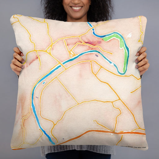 Person holding 22x22 Custom Radford Virginia Map Throw Pillow in Watercolor