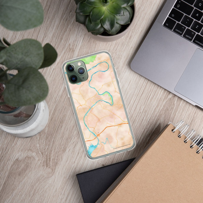 Custom Radford Virginia Map Phone Case in Watercolor on Table with Laptop and Plant
