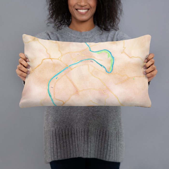 Person holding 20x12 Custom Radford Virginia Map Throw Pillow in Watercolor