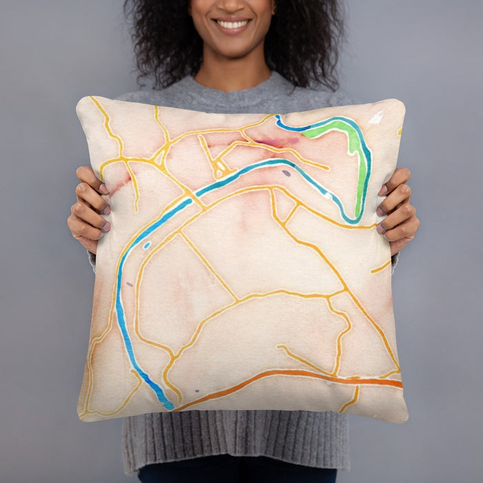 Person holding 18x18 Custom Radford Virginia Map Throw Pillow in Watercolor