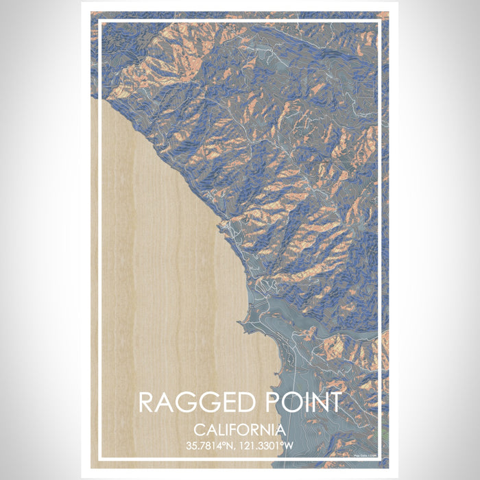 Ragged Point California Map Print Portrait Orientation in Afternoon Style With Shaded Background