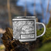 Right View Custom Ragged Point California Map Enamel Mug in Classic on Grass With Trees in Background