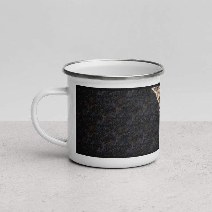 Left View Custom Ragged Point California Map Enamel Mug in Ember