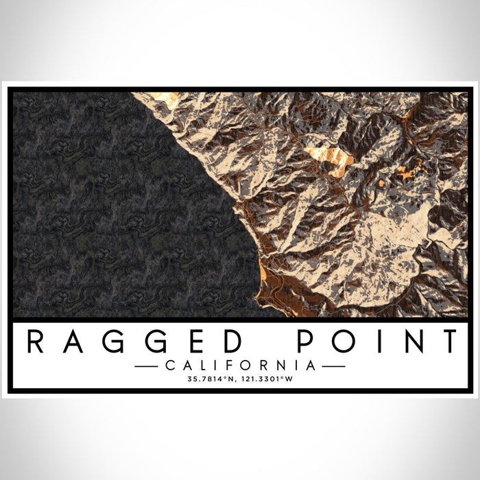 Ragged Point California Map Print Landscape Orientation in Ember Style With Shaded Background
