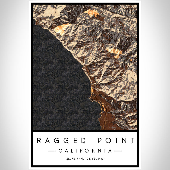 Ragged Point California Map Print Portrait Orientation in Ember Style With Shaded Background