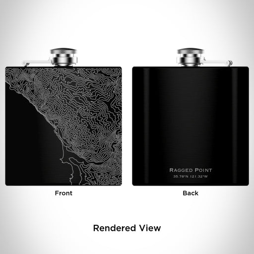 Rendered View of Ragged Point California Map Engraving on 6oz Stainless Steel Flask in Black