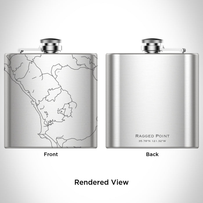 Rendered View of Ragged Point California Map Engraving on 6oz Stainless Steel Flask