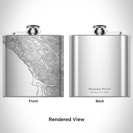 Rendered View of Ragged Point California Map Engraving on 6oz Stainless Steel Flask