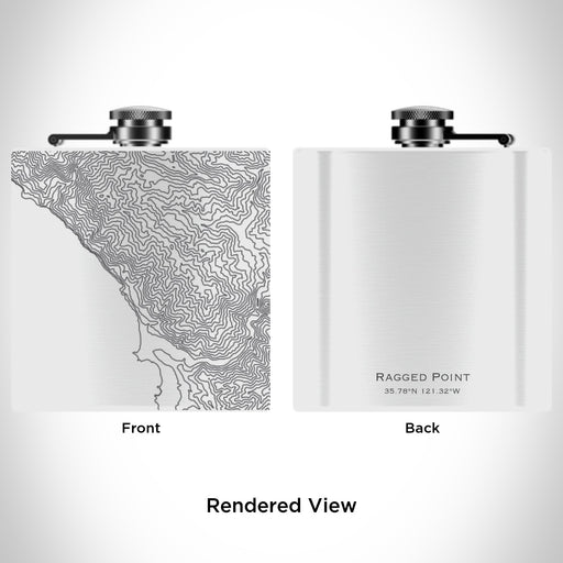Rendered View of Ragged Point California Map Engraving on 6oz Stainless Steel Flask in White