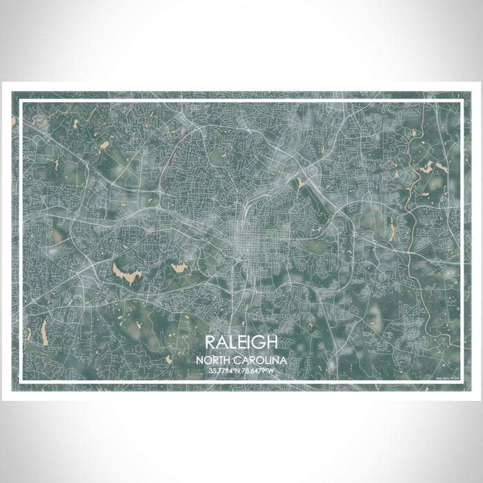 Raleigh North Carolina Map Print Landscape Orientation in Afternoon Style With Shaded Background